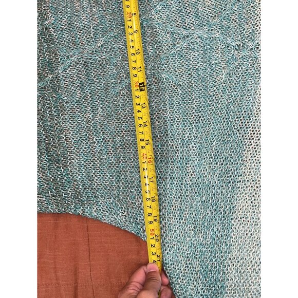 Nick+Zoe 3/4 Sleeve Knit Sweater Turquoise & Linen Blend Size L Large Women - Picture 4 of 6